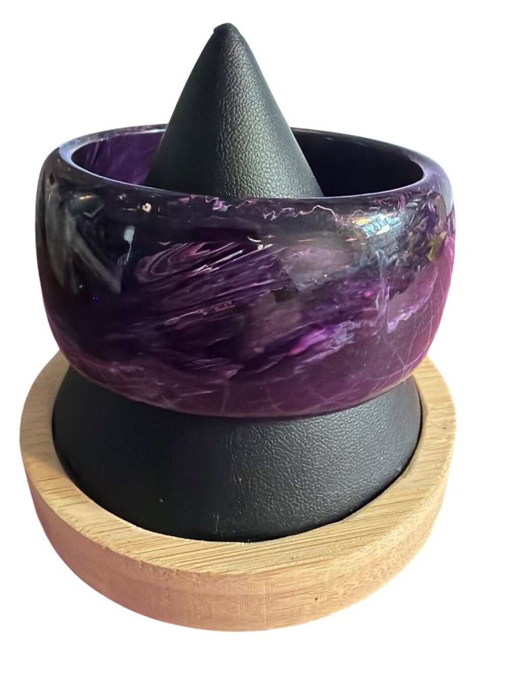 Vintage Purple Marbled Acrylic Wide Bangle Bracelet Swirl Chunky Estate 7.5"
